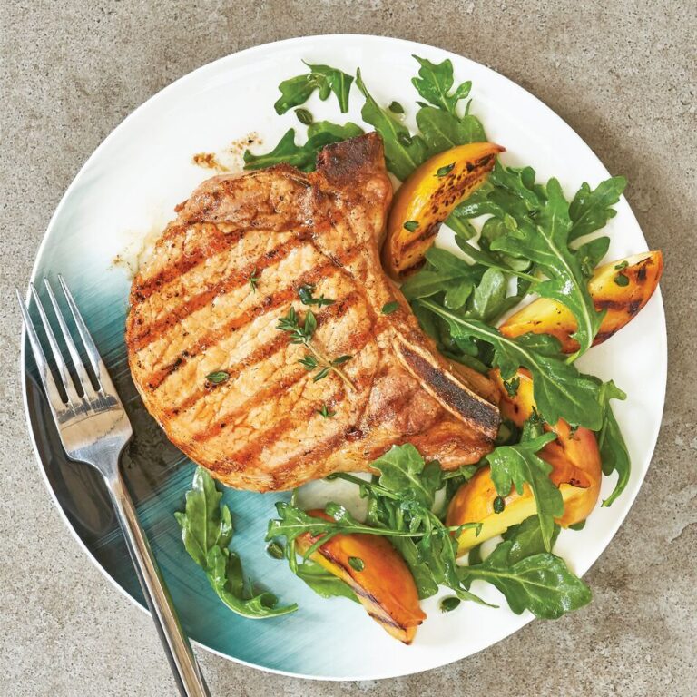 Maple Brined Pork Chops with Grilled Peaches