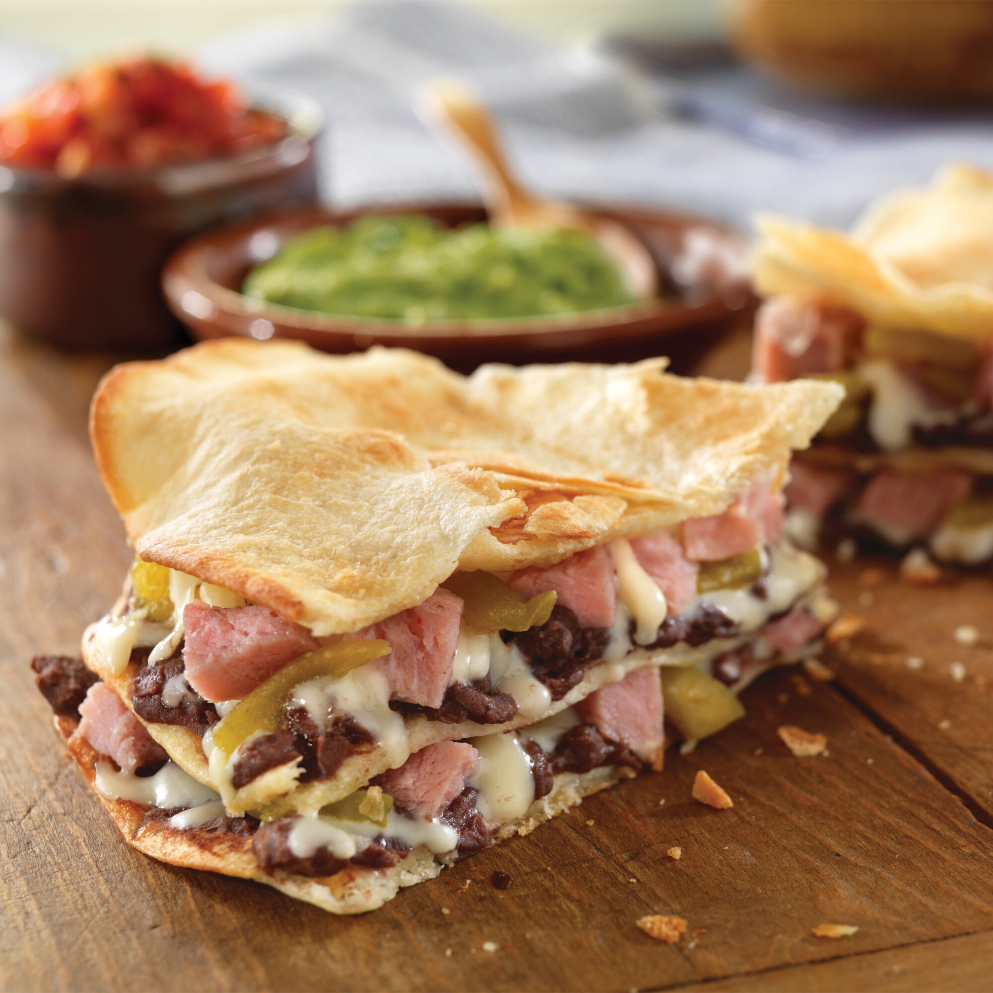 double stacked ham quesadilla