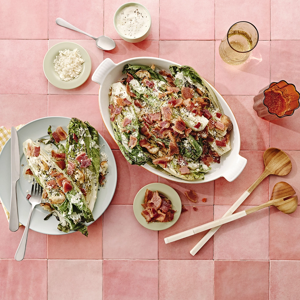 Grilled Romaine Caesar Salad with Crispy Bacon