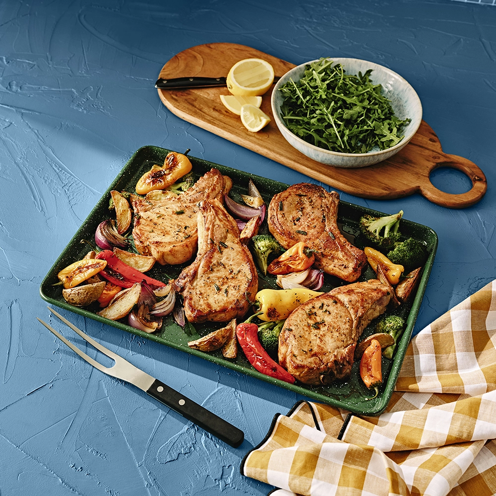 Sheet Pan Pork Chops with Potatoes & Broccoli