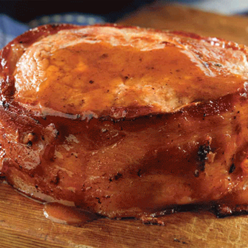 Bacon Pork Chops with BBQ Glaze