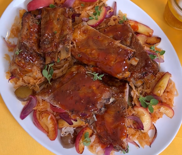 Oktoberfest Ribs with Apple Sauerkraut
