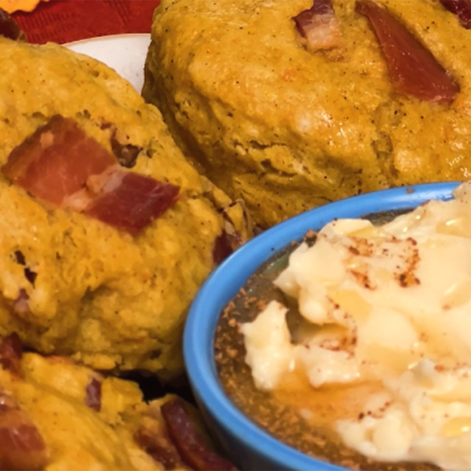 Bacon and Sweet Potato Biscuits with Smoky Honey Butter