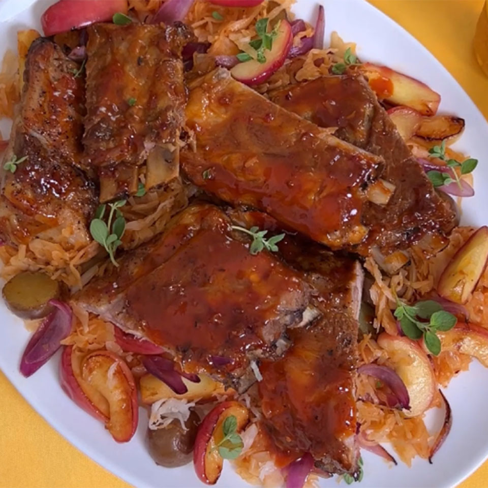 Oktoberfest Ribs with Apple Sauerkraut