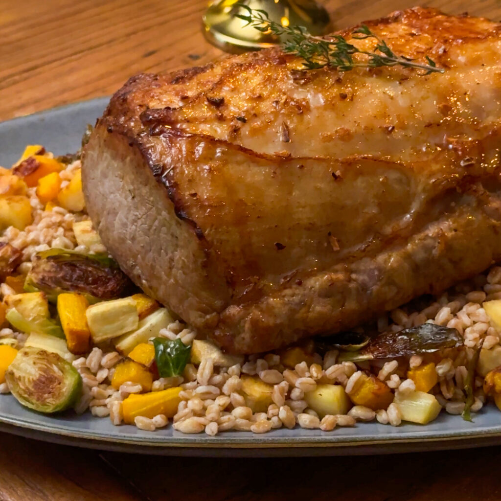 Roasted Pork with Farro and Winter Vegetables